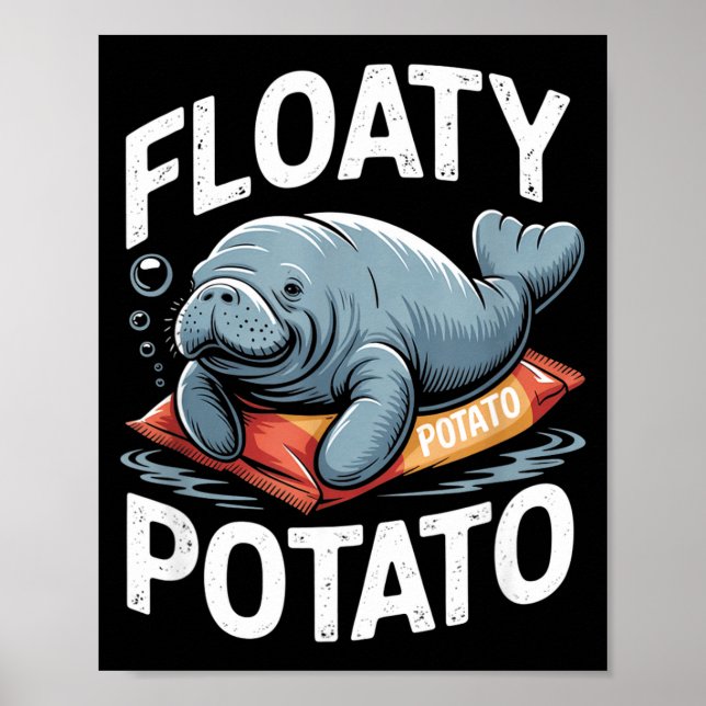Floaty Tatoes Manatee Funny Sea Cow Ocean Animal L Poster (Vorne)