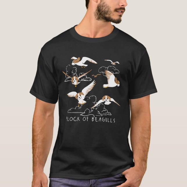 Flock Of Beagulls Beagle With Bird Wings Dog T-Shirt (Vorderseite)