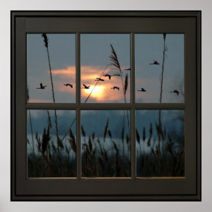 Flock of Birds Imitate Fenster Illusion 24x24 Schw Poster