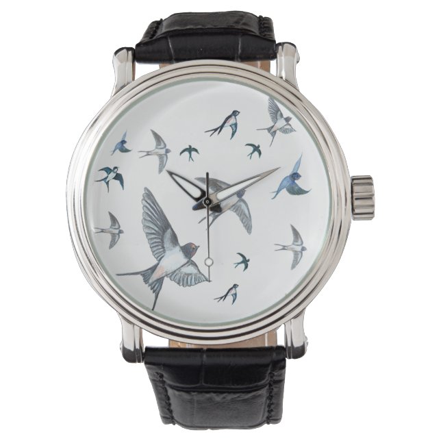 Flock of Fly Swallow Birds Illustration Armbanduhr (Vorderseite)