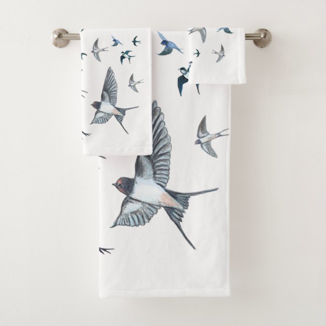 Flock of Fly Swallow Birds Illustration Badhandtuch Set (Insitu)