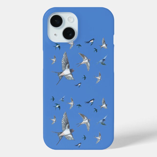 Flock of Fly Swallow Birds Illustration Blau Case-Mate iPhone Hülle (Rückseite)