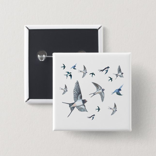 Flock of Fly Swallow Birds Illustration Button (Vorne & Hinten)