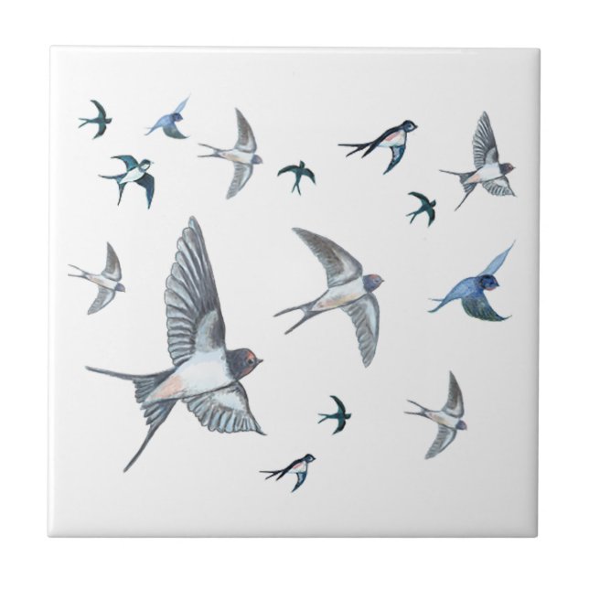 Flock of Fly Swallow Birds Illustration Fliese (Vorderseite)