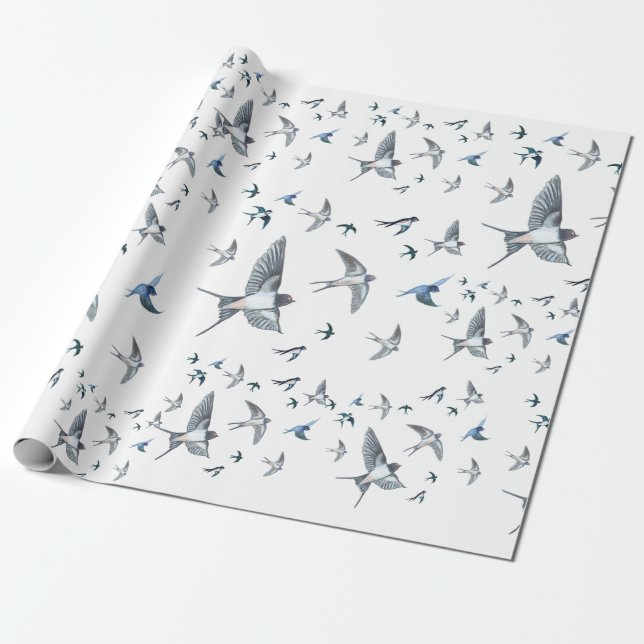 Flock of Fly Swallow Birds Illustration Geschenkpapier (Ungerollt)