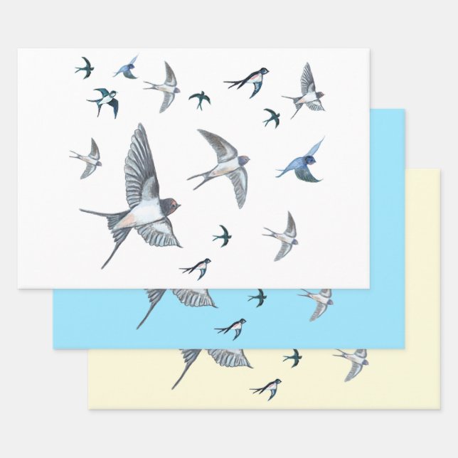 Flock of Fly Swallow Birds Illustration Geschenkpapier Set (Set)