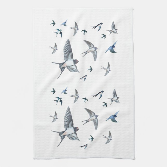 Flock of Fly Swallow Birds Illustration Geschirrtuch (Vertikal)