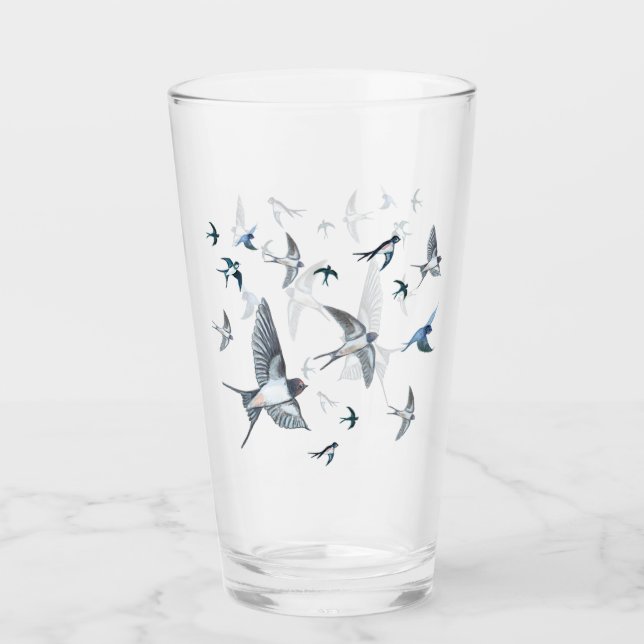 Flock of Fly Swallow Birds Illustration Glas (Vorderseite)