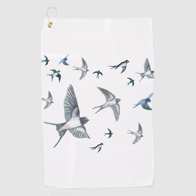 Flock of Fly Swallow Birds Illustration Golfhandtuch (Vorderseite)