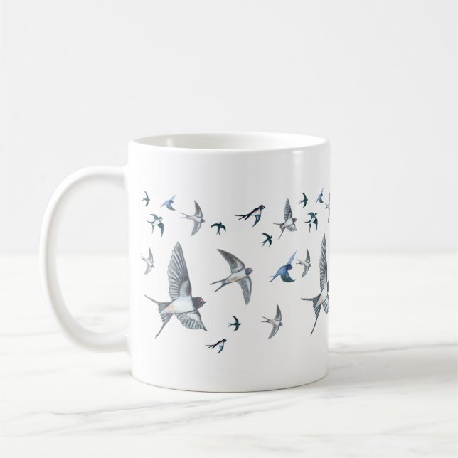 Flock of Fly Swallow Birds Illustration Kaffeetasse (Links)
