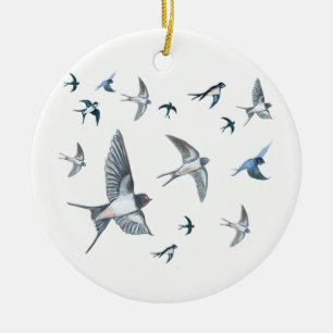 Flock of Fly Swallow Birds Illustration Keramik Ornament