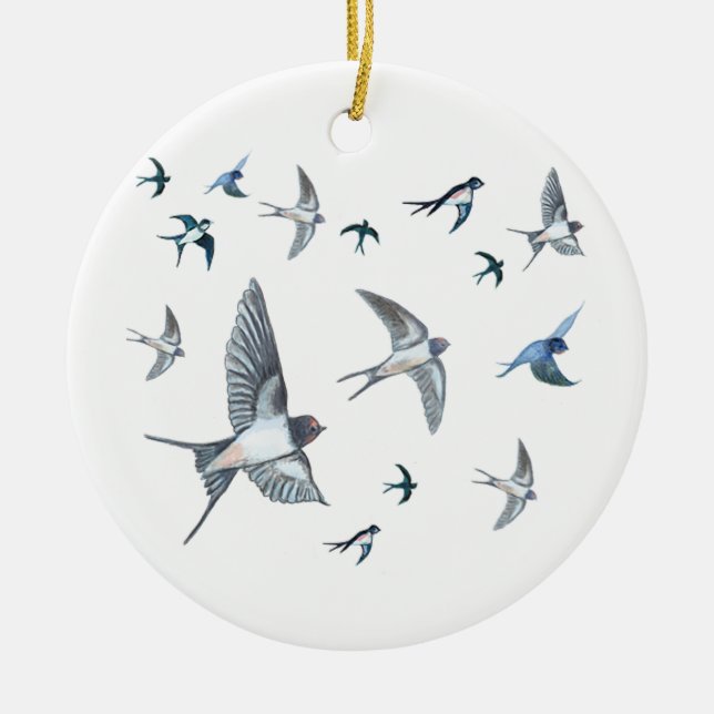 Flock of Fly Swallow Birds Illustration Keramik Ornament (Vorne)