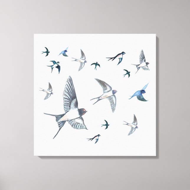 Flock of Fly Swallow Birds Illustration Leinwanddruck (Vorderseite)