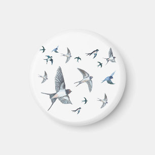 Flock of Fly Swallow Birds Illustration Magnet