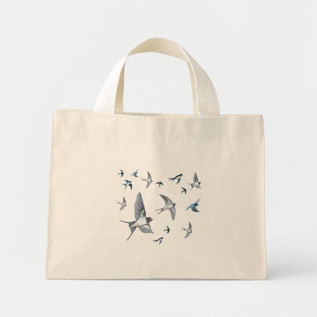 Flock of Fly Swallow Birds Illustration Mini Stoffbeutel (Vorne)