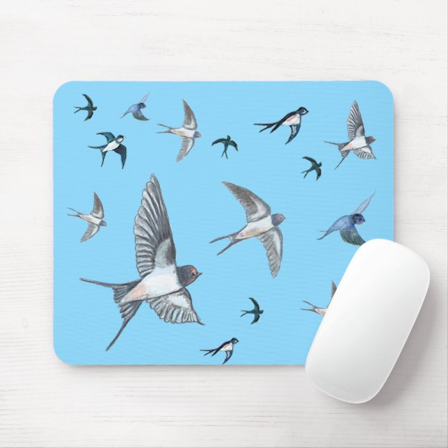 Flock of Fly Swallow Birds Illustration Mousepad (Mit Mouse)