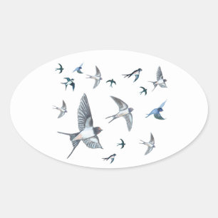 Flock of Fly Swallow Birds Illustration Ovaler Aufkleber