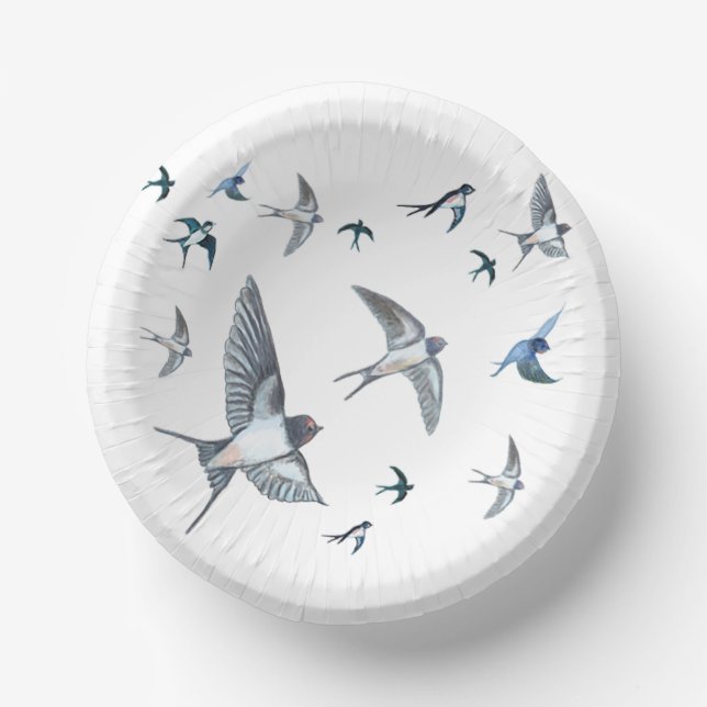 Flock of Fly Swallow Birds Illustration Pappteller (Vorderseite)