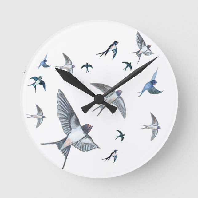 Flock of Fly Swallow Birds Illustration Runde Wanduhr (Vorderseite)