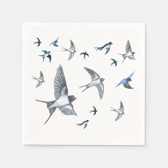 Flock of Fly Swallow Birds Illustration Serviette (Vorderseite)