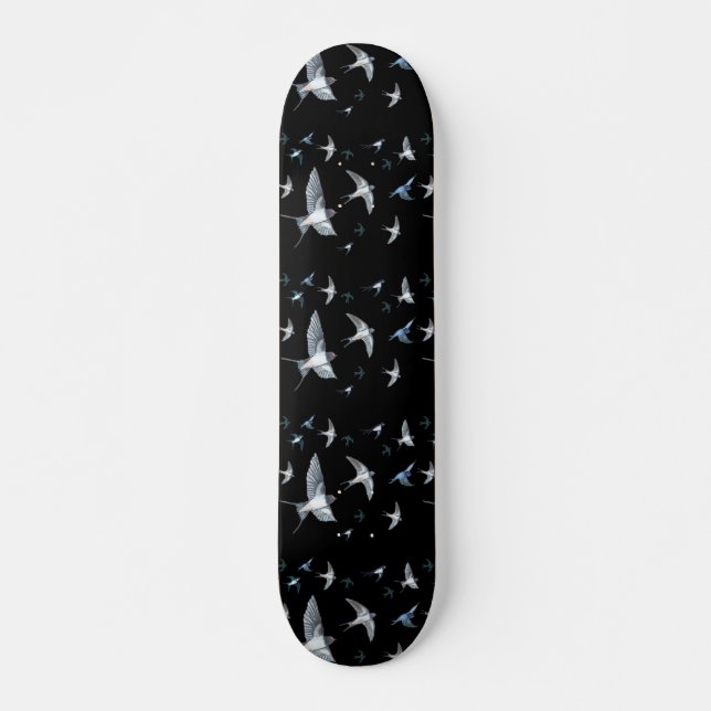 Flock of Fly Swallow Birds Illustration Skateboard (Vorne)