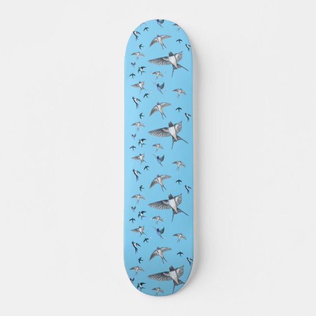 Flock of Fly Swallow Birds Illustration Skateboard (Vorne)