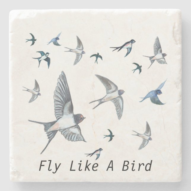 Flock of Fly Swallow Birds Illustration Steinuntersetzer (Vorderseite)