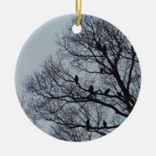 Flock of Vultures in a winter tree Keramik Ornament