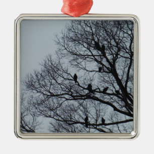Flock of Vultures in a winter tree Silbernes Ornament