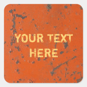 Flockige, verkratzte rote Farbe. Imitat Rost und Quadratischer Aufkleber