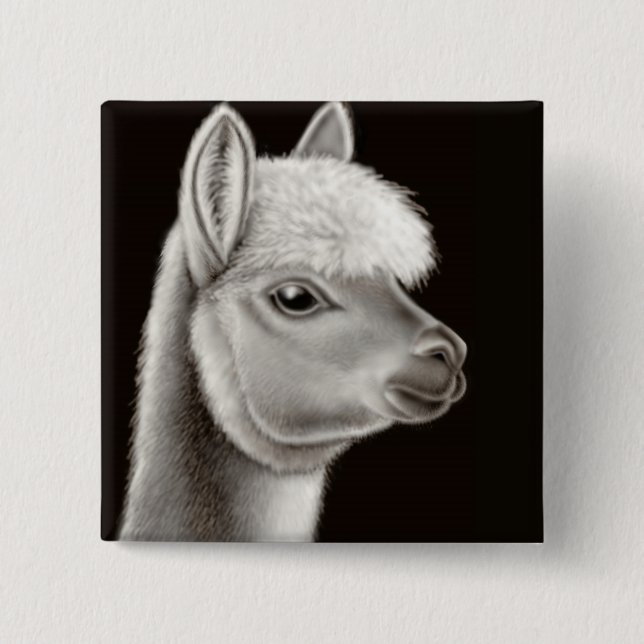 Flockiges Alpaka-Gesichts-Button Button (Vorderseite)