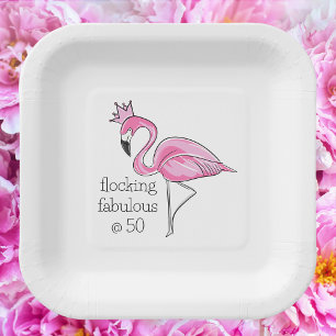 Flocking Fabulous mit Fünfzig gekrönter rosa Flami Pappteller