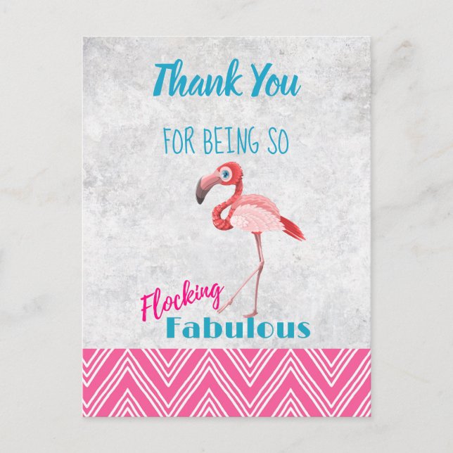 Flocking Fabulous Pink Flamingo Pun Party Dank Postkarte (Vorderseite)