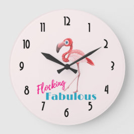 Flocking Fabulous Typografy w/Pink Flamingo Große Wanduhr