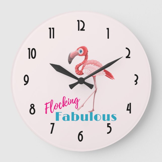 Flocking Fabulous Typografy w/Pink Flamingo Große Wanduhr (Vorderseite)
