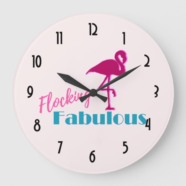 Flocking Fabulous Typografy w/Pink Flamingo Große Wanduhr (Vorderseite)