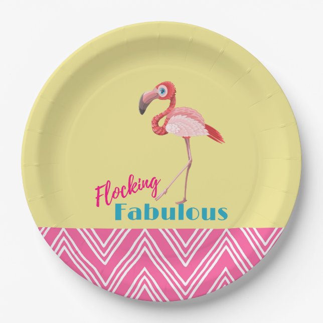 Flocking Fabulous Typografy w/Pink Flamingo Pappteller (Vorderseite)