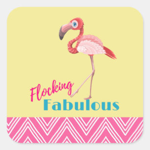 Flocking Fabulous Typografy w/Pink Flamingo Quadratischer Aufkleber