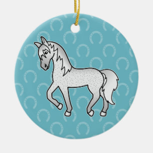 Flöhe beißendes graues trabendes Cartoon-Pferd Keramik Ornament