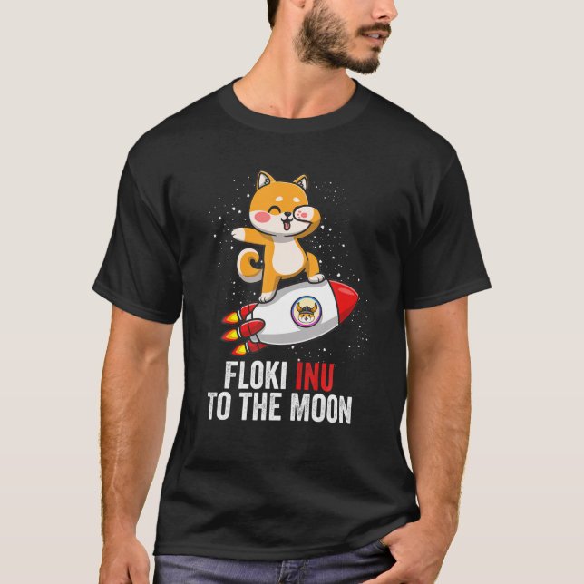 Floki in den Mond Cool Floki Inu Coin Astronau T-Shirt (Vorderseite)