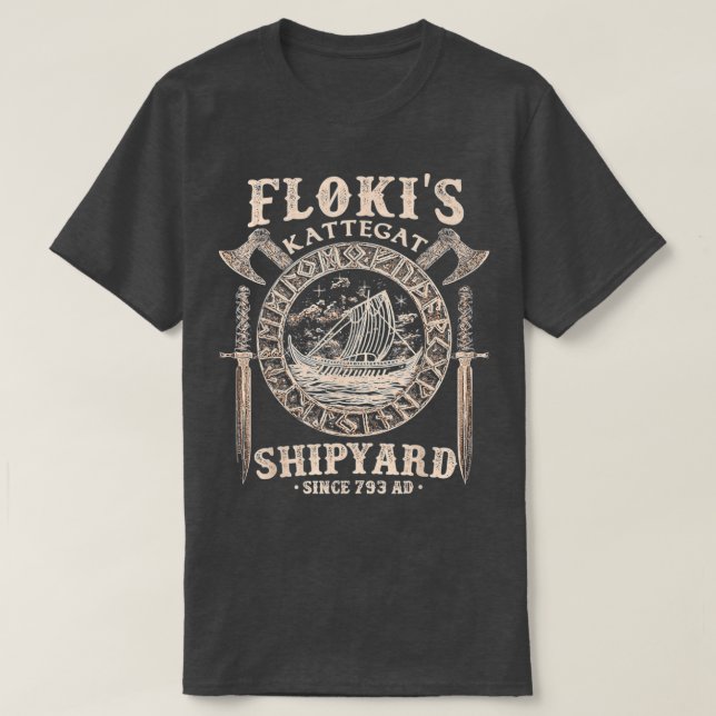Flokis Shipyard Kattegat Viking Ship and Sword T G T-Shirt (Design vorne)