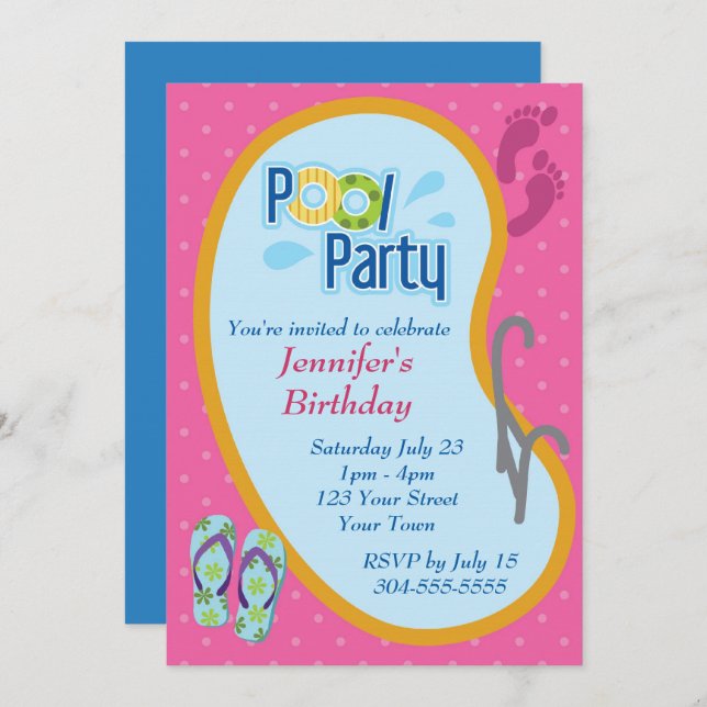  Flop Pool Party Geburtstag Einladung (Vorne/Hinten)