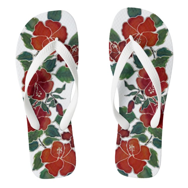 Flops kippen - Blüten des roten Hibiskus Flip Flops (Fußbett)