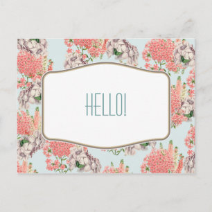 Flor, hortensias gardenias rosas detalles celeste postkarte