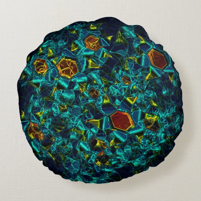 Flor virtual em azul gradiente, estilhaçada rundes kissen (Rückseite)
