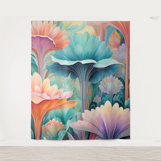 Flora 2 Blumenpastel Tapesta Wandteppich (Vorderseite)