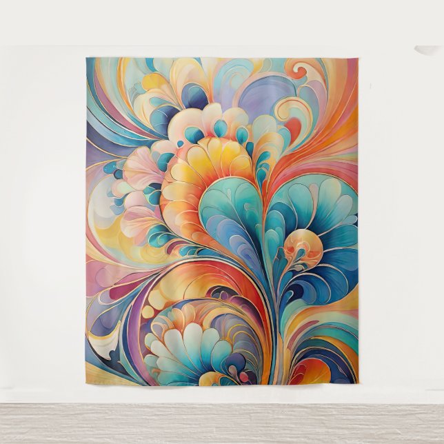 Flora 3 Blumenpastel Tapesta Wandteppich (Vorderseite)