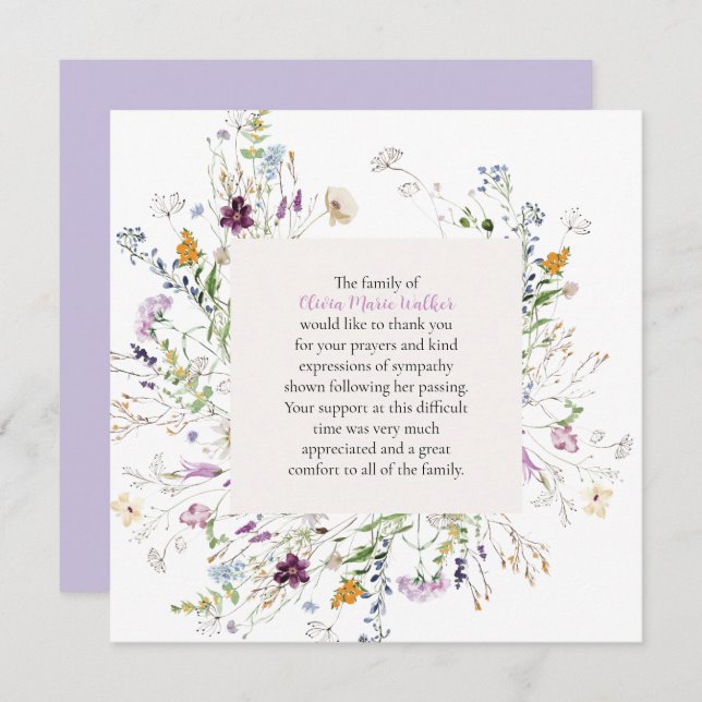 Flora-Beerdigung in Aquarellfarben Dankeschön Kart (Vorne/Hinten)