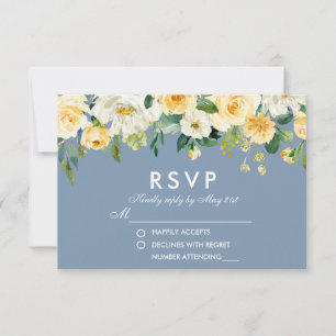 Flora blorgelbe blaue Hochzeit RSVP Karte