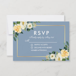 Flora blorgelbe blaue Hochzeit RSVP Karte